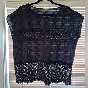 Women’s Yessica Black Short Sleeve Blouse - crochet detail - size Large